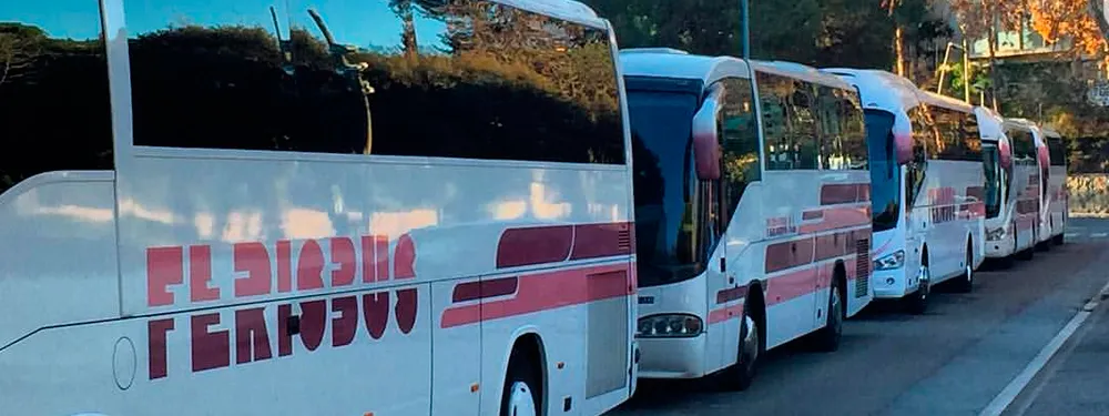Flota d'autocars Ferisbus aparcats en línia